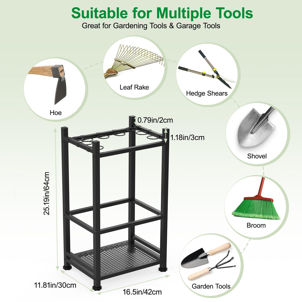 Dirza Garden Tool Organizer,Yard Tool Organizer for Garage Organization and Storage,Garden Tool Rack with 9 Loops for Garage, Shed, Outdoor,Easy Take Out and Storage,Will NOT tip over Dirza