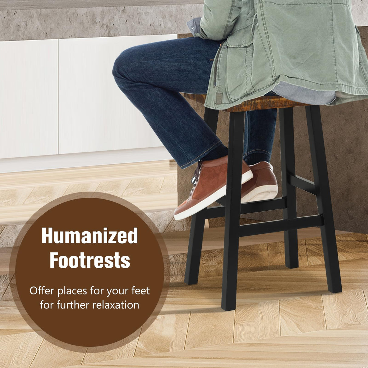 Giantex Bar Stools Set of 4, 29" Bar Height Saddle Stools, Bar Dining Chairs with Rubber Wood Frame & Footrest, Backless Barstools for Kitchen Island, Dining Room, Pub, Rustic Brown Giantex