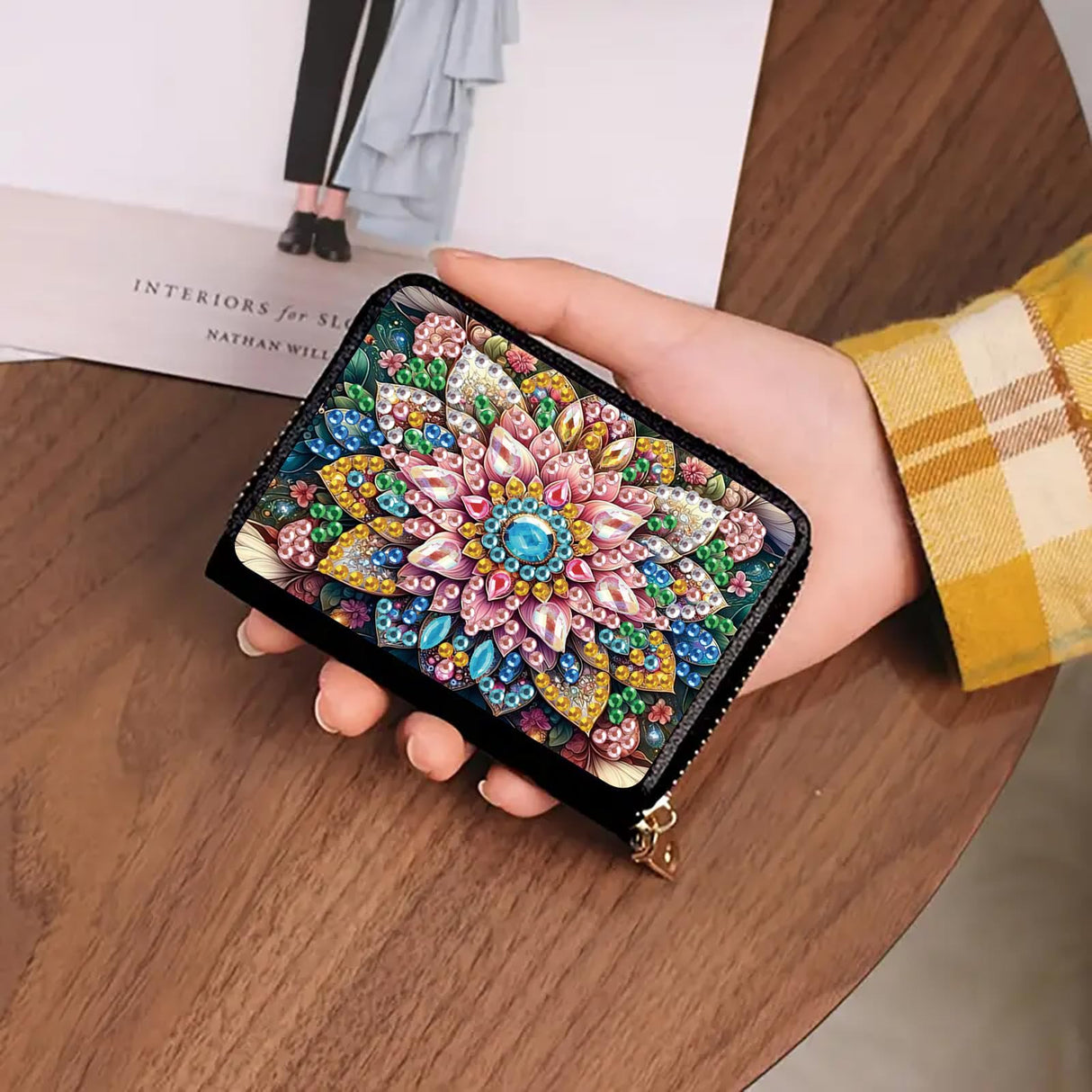 DIY Diamond Painting Kit Card Bag Flower Pattern Compact Portable Card Holder Multi Card Position Mini Wallet Bank Card Coin Storage Bag Personalised Creative Handmade Gift Tontut