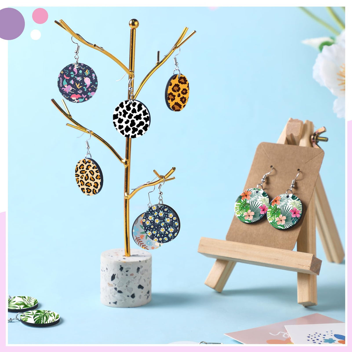 Riceshoot 800 Pieces Sublimation Earring Blanks Bulk with Earring Hooks, Jump Rings, Ear Plugs, Earring Cards Holder and Transparent Packaging Bags Unfinished MDF Earrings for DIY Making (Round) Riceshoot