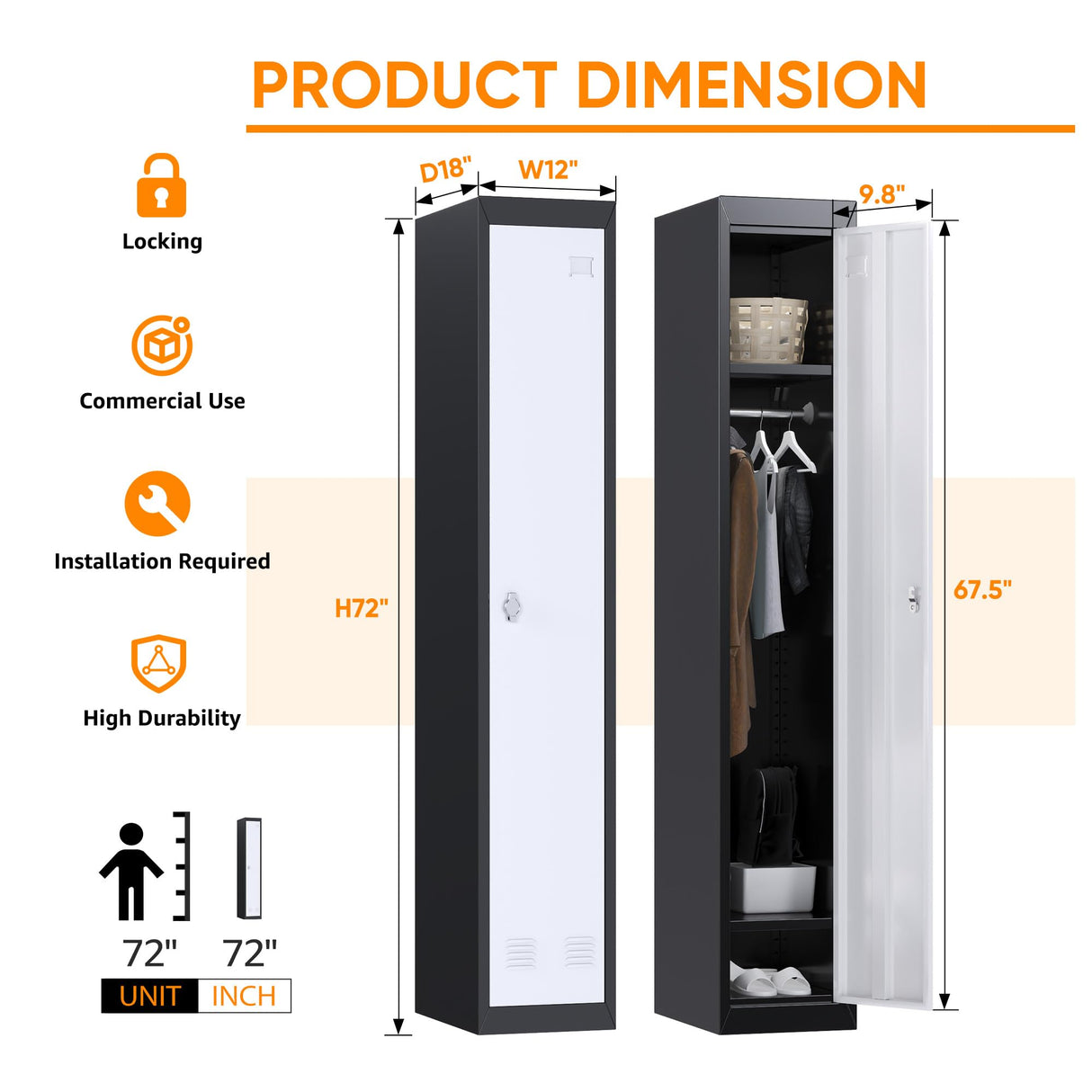 Metal Storage Cabinet Locker 1 Door for Pool Club Office Gym School Commercial Black (1 Door) Generic