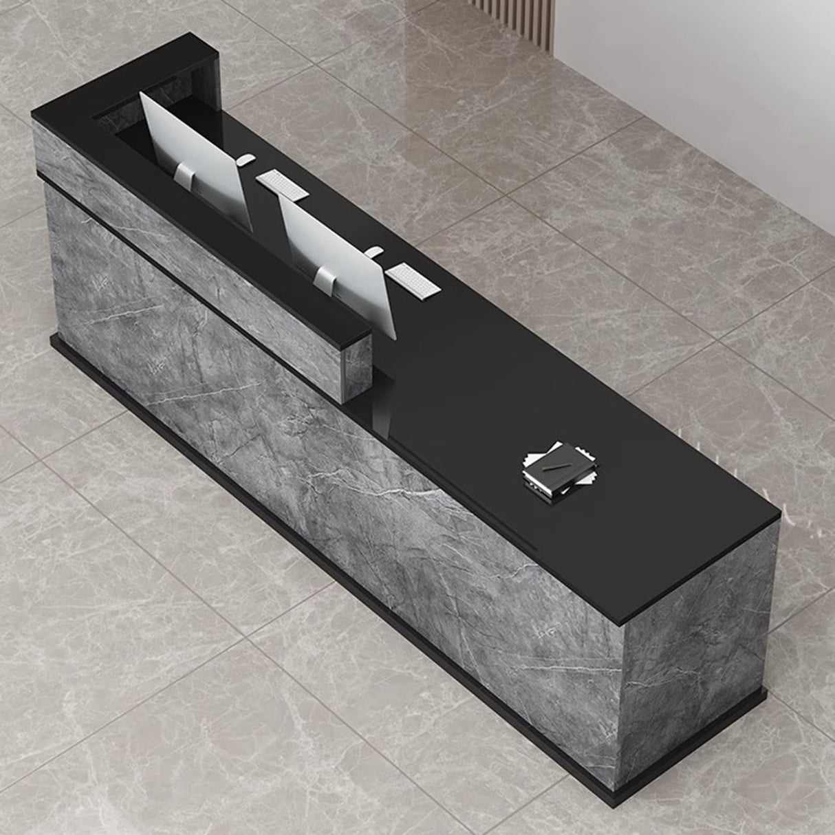 LANBVIELT Modern Reception Counter, Office Front Counter with Lockable Drawer,Black and Gray Checkout Receptionist for Hotel Lobby, Clothing Store,Beauty Salon (Right-Hand Counter, 63x23.6x39in) LANBVIELT