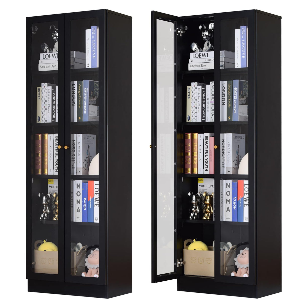 IRONMIX Display Cabinet with Doors, Curio Cabinet with 4 Adjustable Shelves, 71" Tall China Cabinet for Living Room, 5-Tier Display Case Tall Bookcase for Home Office (23.5 W, Black) IRONMIX