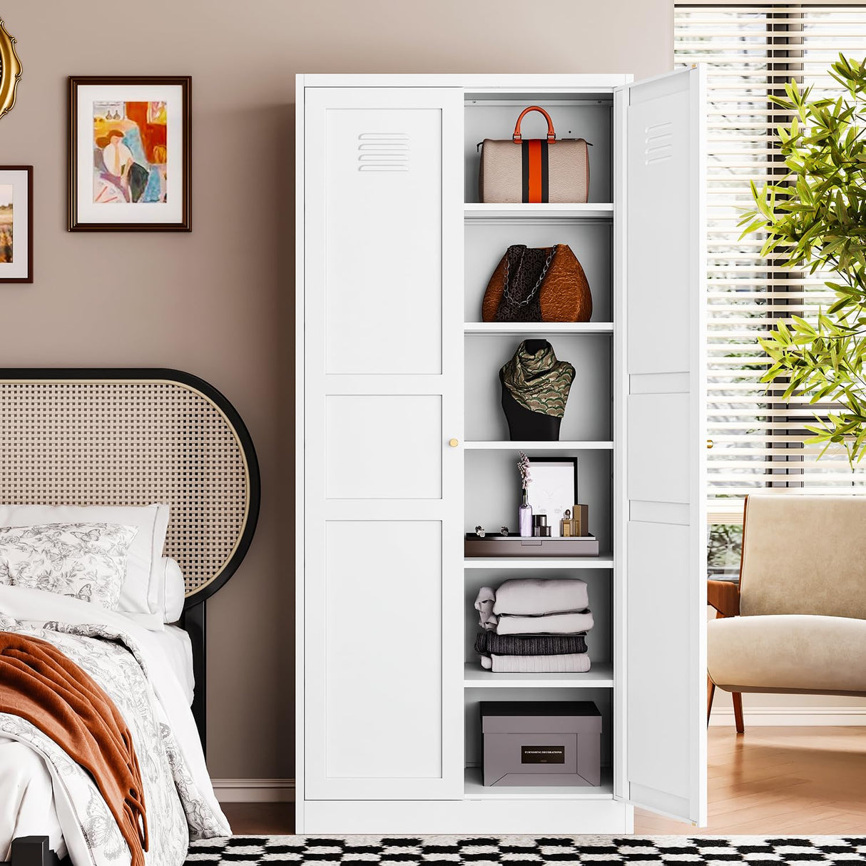 Letaya White Storage Cabinet with Adjustable Shelves-Metal Home Kitchen Pantry Cabinets with Doors,Organization Locker for Cupboard/Bedroom/Dining/Living/Bathroom/Office/Garage Room Letaya