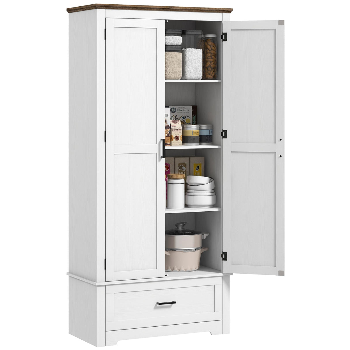 HOMCOM 69" Tall Kitchen Pantry Storage Cabinet, Farmhouse Freestanding Pantry Cabinet with 2 Doors, Drawer and Adjustable Shelves, Cupboard for Dining Room, White HOMCOM