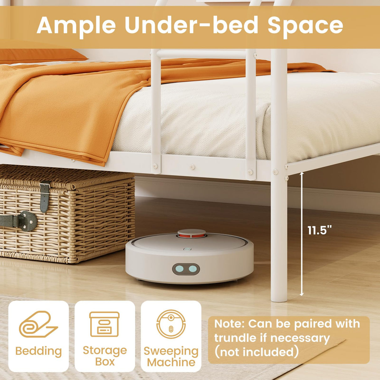 Giantex Metal Bunk Beds Twin Over Full Size, Heavy Duty Bunk Bed for Teens Adults with Ladder & Guardrails, Space Saving Metal Bunk Bed for Dorm, Bedroom, Apartment, No Box Spring Needed (White) Giantex