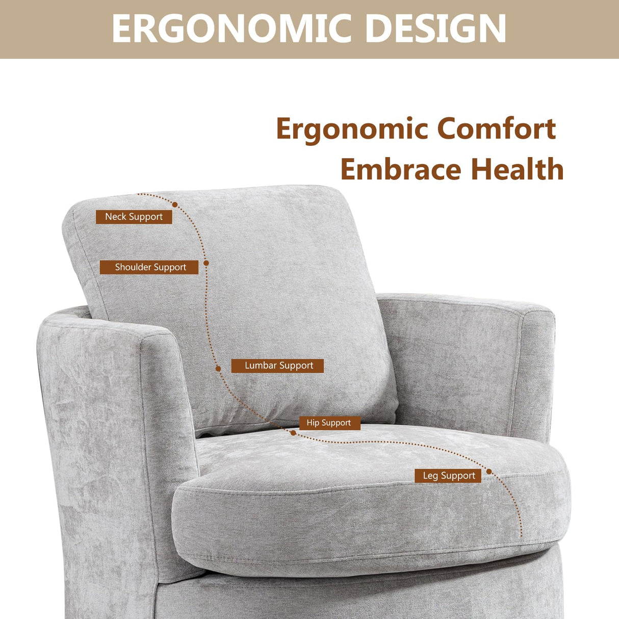 Chifee & Vingol 32" Chenille Swivel Barrel Chair Upholstered Round Chair,Light Grey Chifee & Vingol