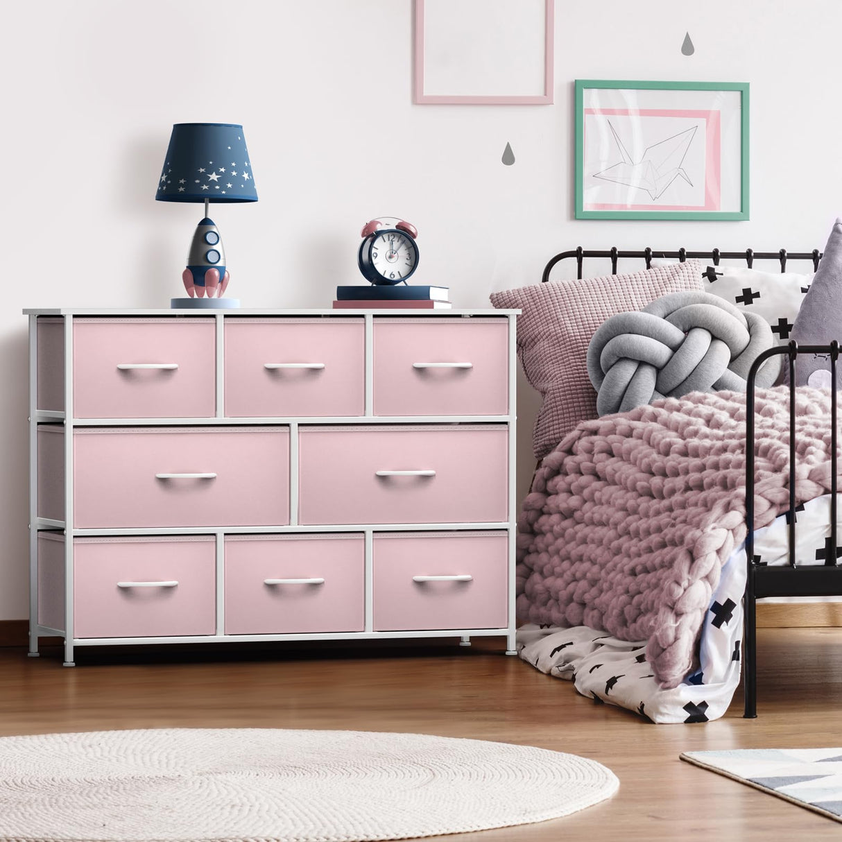 Sorbus Kids Dresser with 8 Drawers - Chest Organizer Unit with Steel Frame Wood Top & Handle, Fabric Bins for Clothes - Wide Furniture for Bedroom Hallway Kids Room Nursery & Closet Sorbus