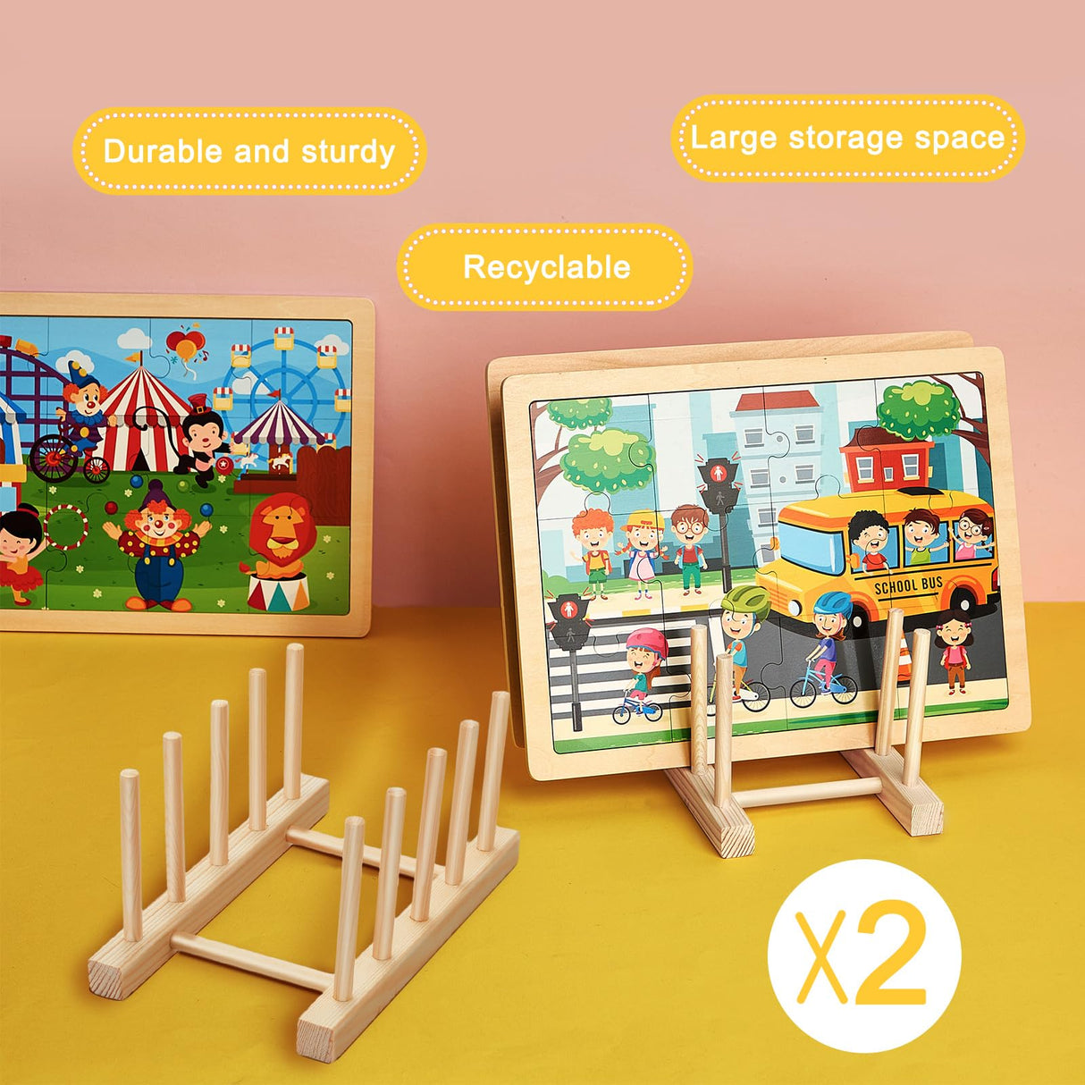 Barydat 2 Pcs Wooden Puzzle Display Stand Jigsaw Holder Rack Puzzle Storage Organizer Shelf for Adults Craft Collection Lovers Barydat
