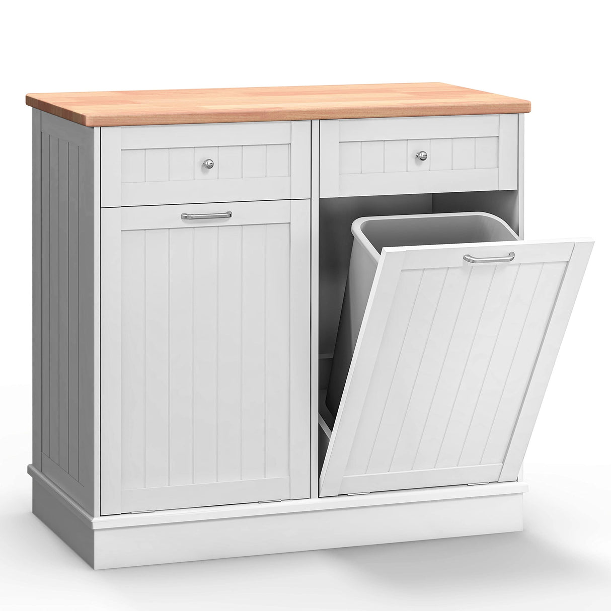 Betterhood Tilt Out Trash Cabinet 10 Gallon Wooden Free Standing Laundry Sorter Cabinet,Recycling Cabinet with Hideaway Drawer,Tilt Out Trash Cabinet Can Bin Kitchen Betterhood
