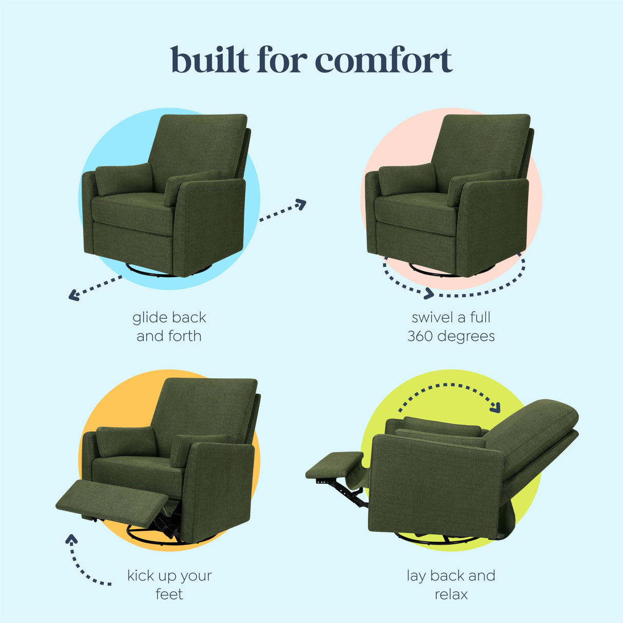 Carter's by DaVinci Ethan Swivel Recliner in Performance Forest Green Linen, GREENGUARD Gold & CertiPUR-US® Certified DaVinci