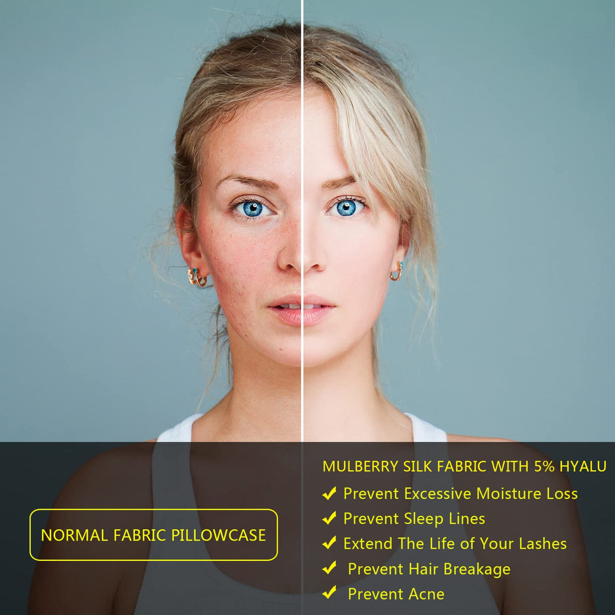 Silk Pillowcase for Hair and Skin, Mulberry Silk Pillow Cases Standard Size, Anti Acne Cooling Sleep Both Sides Natural Silk Satin Pillow Case Covers with Hidden Zipper, Gifts for Women Men, White DKBslik