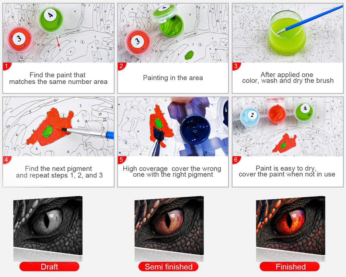 TUMOVO Dragon Eyes Paint by Numbers for Adults - Fire Dragon DIY Kit, Fantasy Animal, Abstract Red Eye - 16"x20" (Frameless) TUMOVO