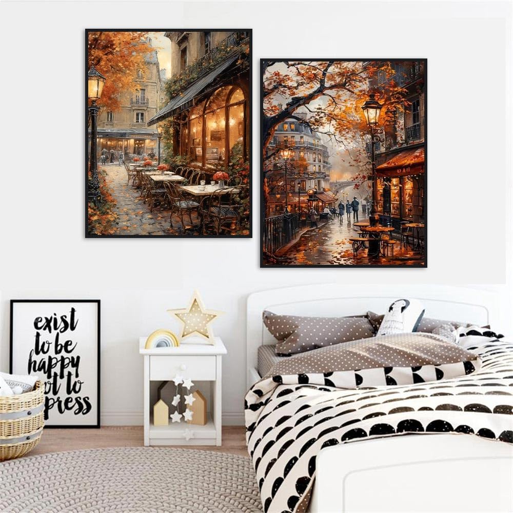 2 Pack Fall Paint by Numbers Kit for Adults Beginner with Framed,Cafe Easy Adult Paint by Number Kits on Canvas DIY Painting for Beginners Art by Numbers for Home Wall Decor 10x12Inch NEGEKFKX