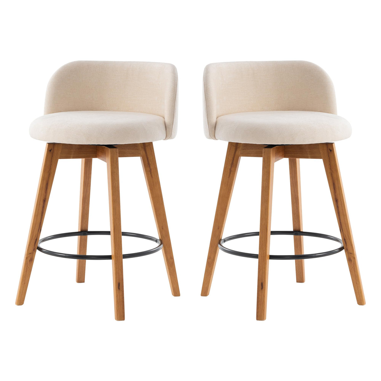 EYYTHUNG 26" Counter Height Bar Stools Set of 2 Mid Century Modern Farmhouse Swivel Barstools Chenille Fabric Upholstered Bar Height Island Chairs with Curved Backrest for Kitchen Island, Beige EYYTHUNG
