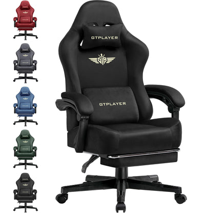 GTPLAYER Gaming Chair Fabric with Pocket Spring Cushion, Big and Tall Gaming Chair 350LBS High Back Computer Chair with Footrest for Adults Lumbar Support Swivel Game Chair for Office Gaming Black