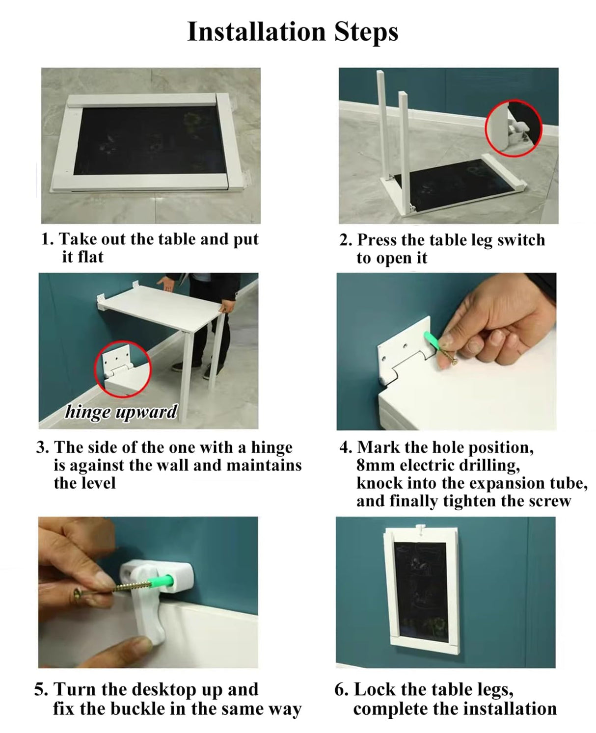 HZLCMPY Wall Mounted Folding Table, Flip-up Dining Table Wood Drop-Leaf Desk with Support Legs, L29 x W17.7 x H29.5 Inch, Kitchen Laundry Room Restaurant Office Wall Table (Black) HZLCMPY