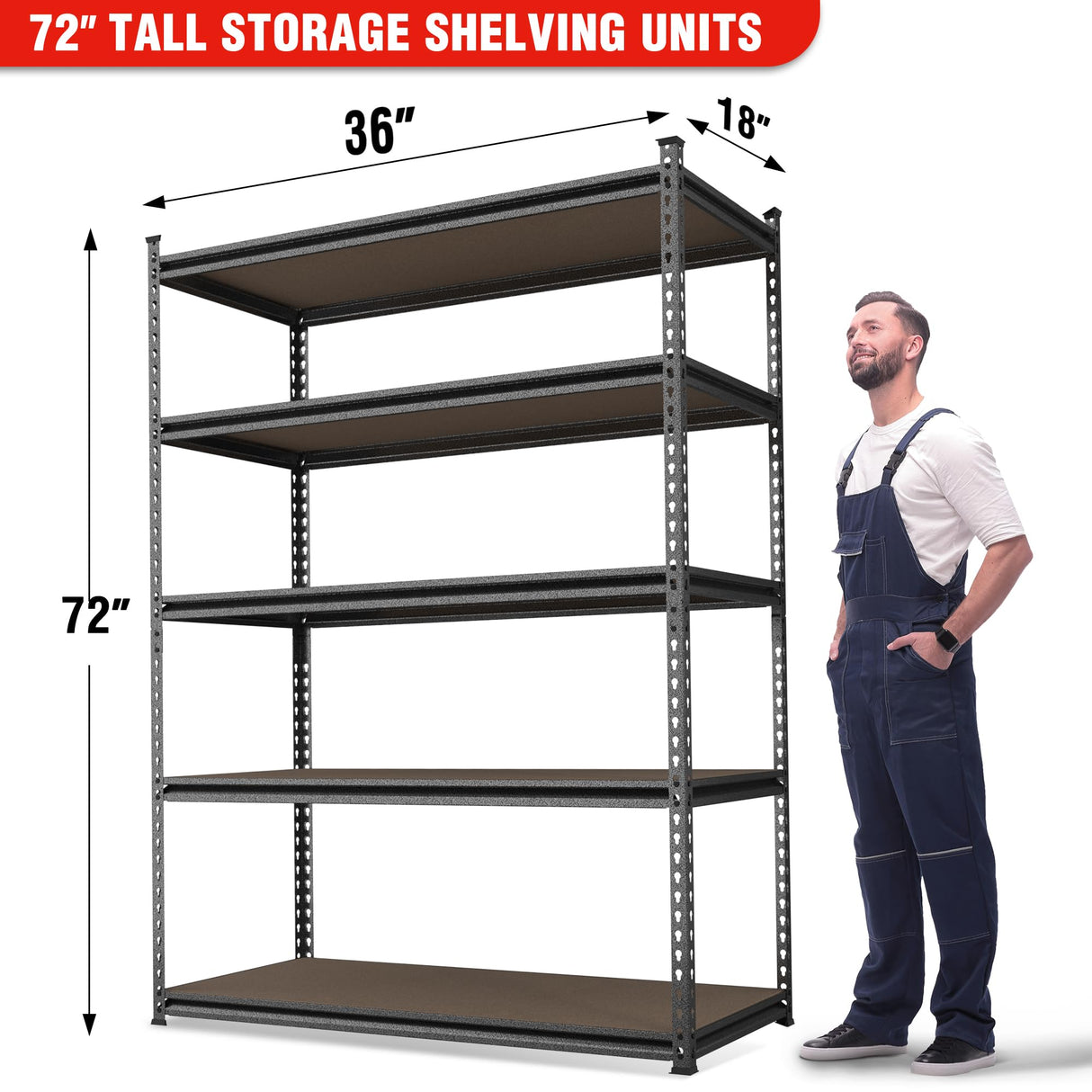 WORKPRO 5-Tier Metal Storage Shelving Unit, 36”W x 18”D x 72”H, Adjustable Storage Rack Heavy Duty Shelf with Particle Board, 4000 lbs Load Capacity (Total) for Garage Warehouse, Black/Silver WORKPRO