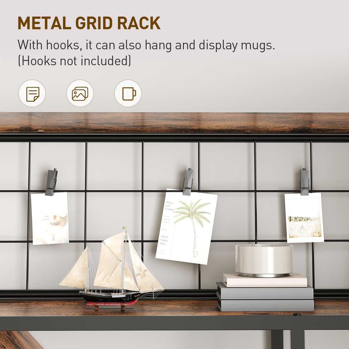 RALGEND Triple 5-Tier Bookshelf, Industrial Large Bookcase with 14 Open Display Shelves, Modern Tree Bookcase with Metal Frame and Hanging Function for Living Room, Home Office, Rustic Brown and Black RALGEND