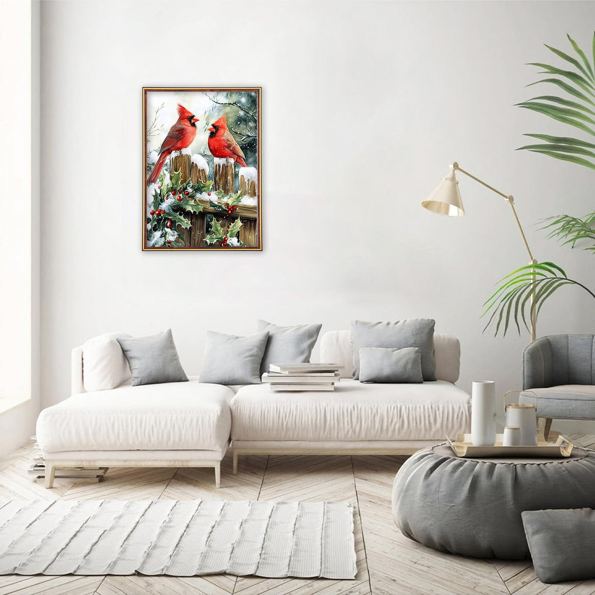 MEIYUDA Winter Cardinal Christmas Diamond Art Kits, 5D Cardinal Birds Full Drill Diamond Paintings for Adults, DIY Christmas Diamond Art Crafts for Home Walls Decoration or Presents 12x16inch MEIYUDA