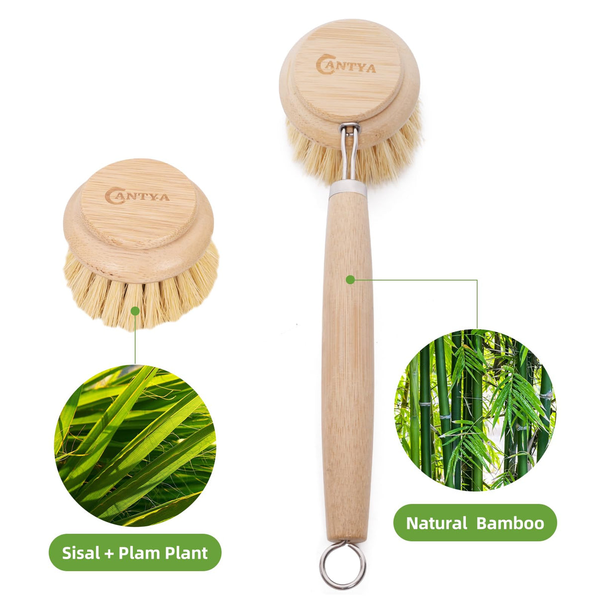 Bamboo Scrub Brush 3 Pcs Replacement Head, Natural Soft Kitchen Dish Brush with Handle Sisal Plant Veggie Brush Multi-Purpose Dish Scrubber Brush Special Kitchen Utensils ANTYA