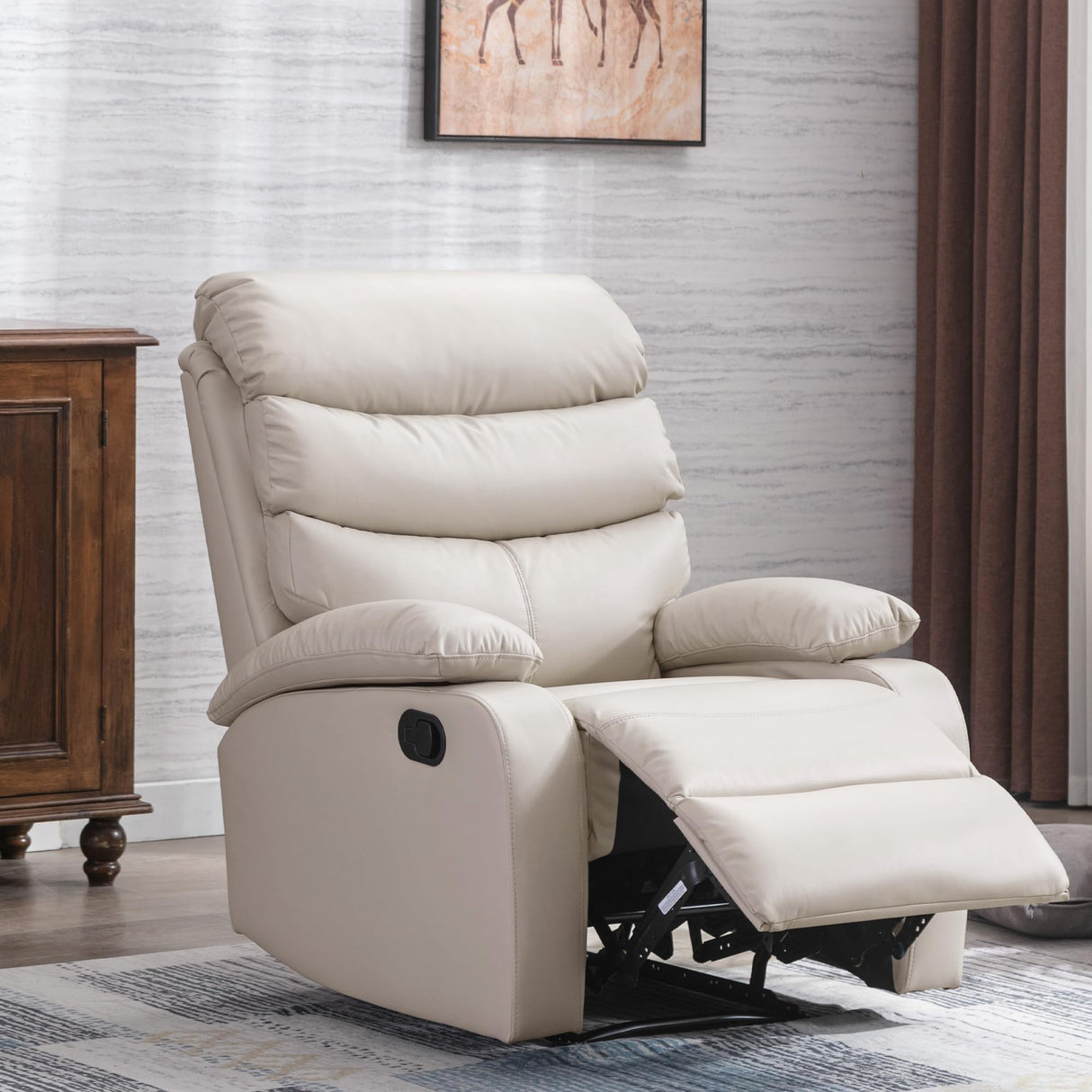 GNMLP2020 Manual Recliner Chairs for Adults, PU Leather Small Recliner Chair for Small Space, RV, Lazy Boy Single Sofa Chairs, Beige GNMLP2020