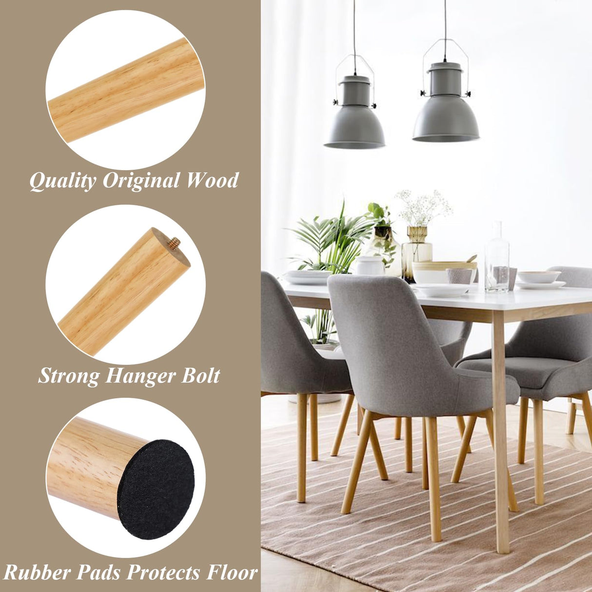 FVIEXE 16 Inch Wood Table Legs, Mid Century Furniture Legs Set of 4, Round Wooden Replacement Legs for Coffee Table Side Table End Table Night Stand Tapered Desk Chair Legs, Straight FVIEXE