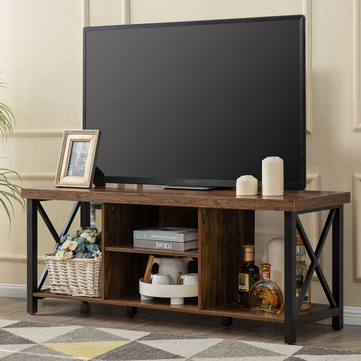 GAZHOME TV Stand for TV up to 55 Inches, TV Cabinet with Open Storage, TV Console Unit with Shelving for Living Room, Entertainment Room, Rustic Brown GAZHOME