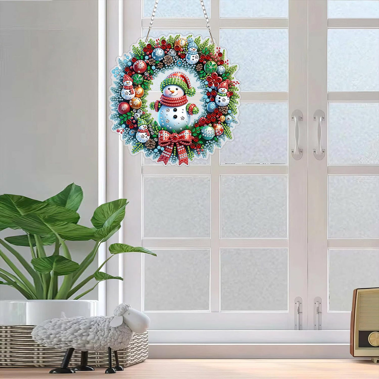 EIBEILI Christmas Wreath Hanging Diamond Art Painting Kits for Adults Beginners, 5D Special Shape Diamond Art Kits Snowman, Crystal Gem Painting Arts and Crafts for Double-Sided EIBEILI