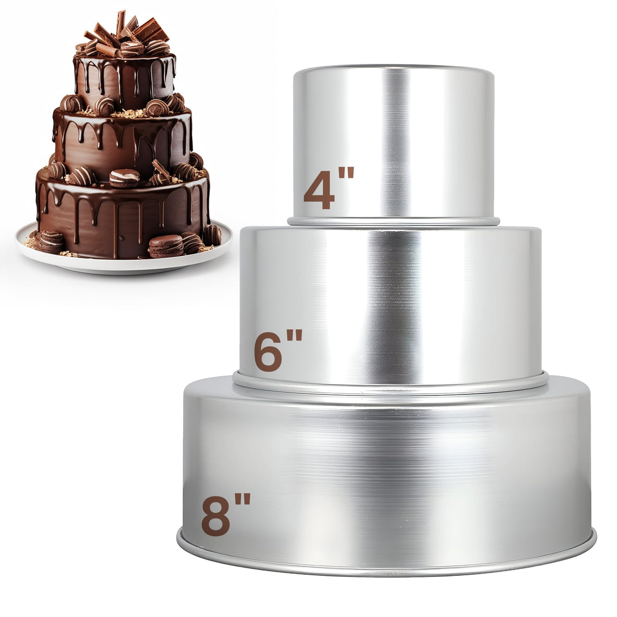 Aunt Shannon's Kitchen Tall Round Cake Pans - 4-inch, 6-inch, 8-inch Cake Pan Set for 3-Tiered Cake - Aluminum Cake Pans Sets for Baking Wedding or Birthday Cakes and More Aunt Shannon's Kitchen