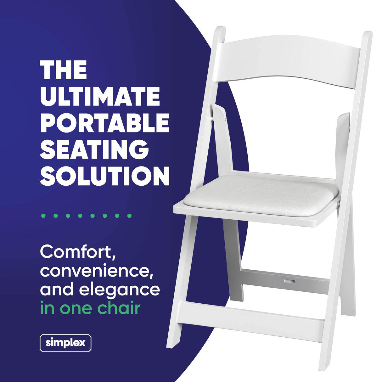 4 White Resin Stackable Folding Chairs - Comfortable White Foldable Chair - Folding Chairs with Padded Seats - Indoor/Outdoor Folding Chairs for Events - Lightweight Foldable Chairs (4 Pack) Simplex Furniture