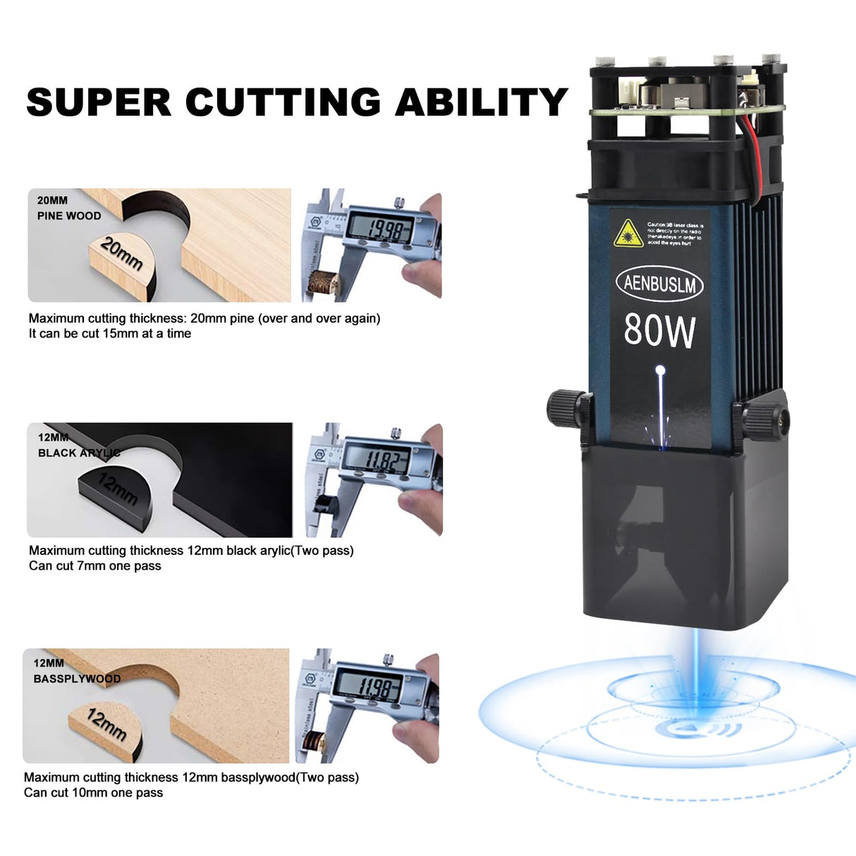 AENBUSLM 80W Laser Module with Air Assist,10W Output Power, Fixed-Focus, Built in FAC,Double Ultra-Fine Compressed Spot CNC Carving DIY Laser Master for Laser Cutter Laser Engraver Machine Class 4 AENBUSLM