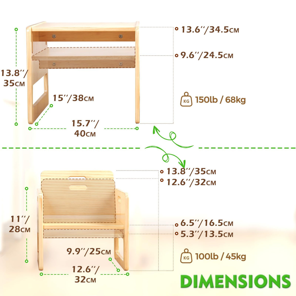 FUNLIO Montessori Weaning Table and Chair Set for Toddlers Age 1-3, Height Adjustable Toddler Table and Chair Set, Cube Kids Table Chair for Reading/Eating/Playing, Easy to Assemble, CPC Certified FUNLIO