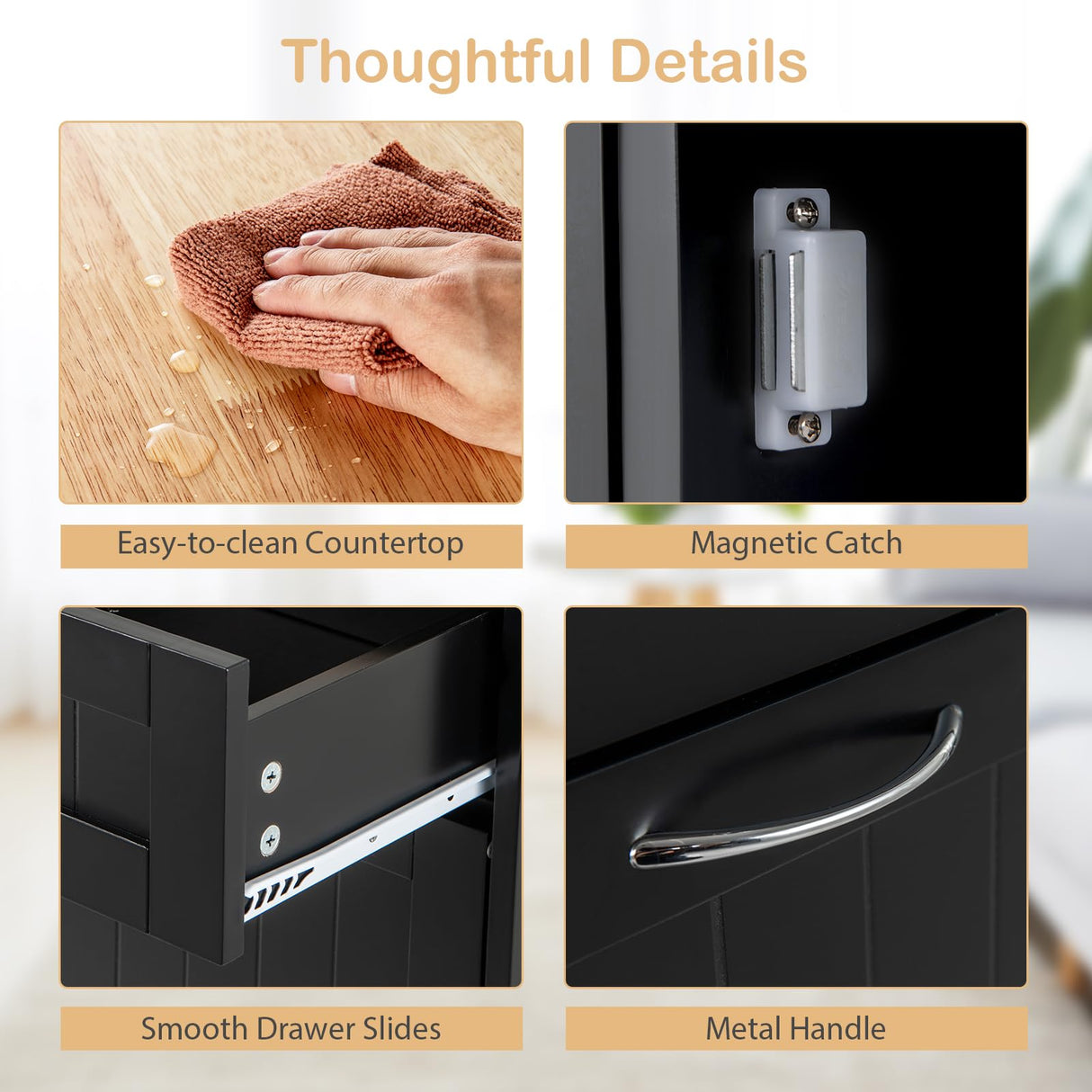 Giantex Kitchen Trash Cabinet, Kitchen Island with Tilt Out 15.5 Gallon Garbage Bin, Rubber Wood Countertop, Large Cabinet, 2 Drawers, Adjustable Shelf, Recycling Can Holder Organizer (Black) Giantex