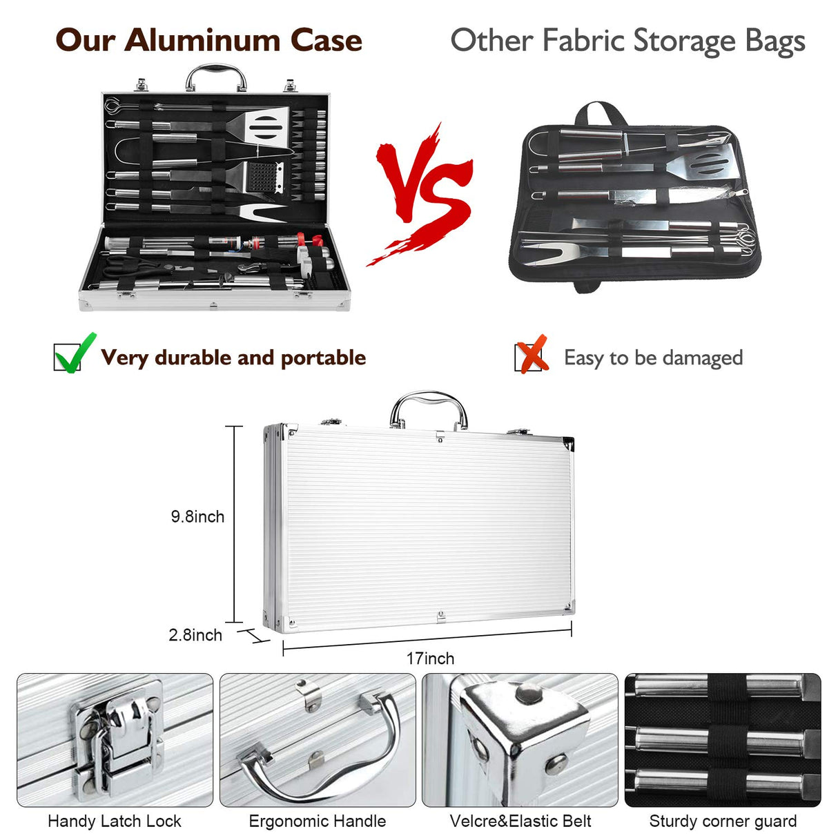 Birald Grill Set, Grilling Gifts for Men, 34PCS BBQ Tools Accessories for Outdoor Grill with Aluminum Case, Spatula,Tongs &Skewers,Smoker Accessories for Birthday, Dad, Wedding Birald