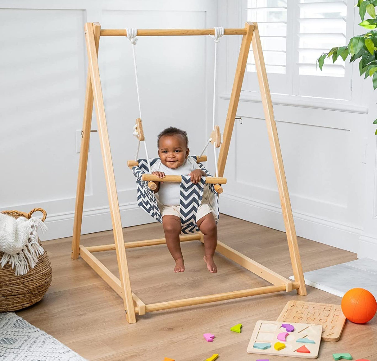 Avenlur Spruce Baby and Toddler Foldable Swing Set with Stand - Premium Montessori, Waldorf Style Self-Standing Indoor Swingset for Children 6m to 3 Yrs - Perfect for Home, Child Day Care, & Preschool Avenlur
