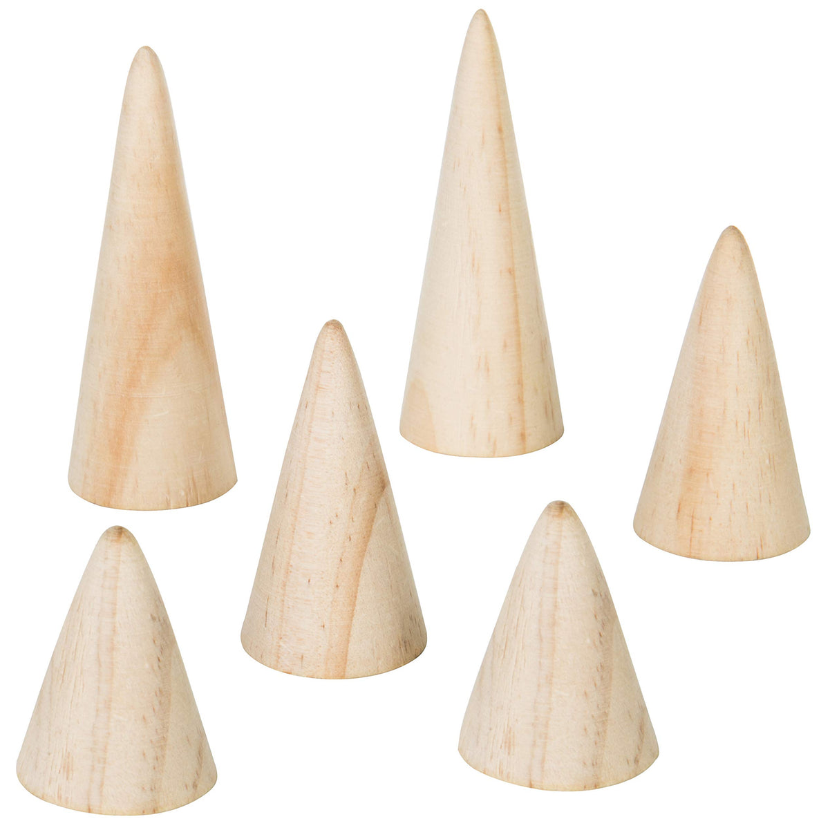 MyGift Natural Wood Wedding Ring Holder for Jewelry Engagement, Costume Ring Cone, Set of 6 MyGift
