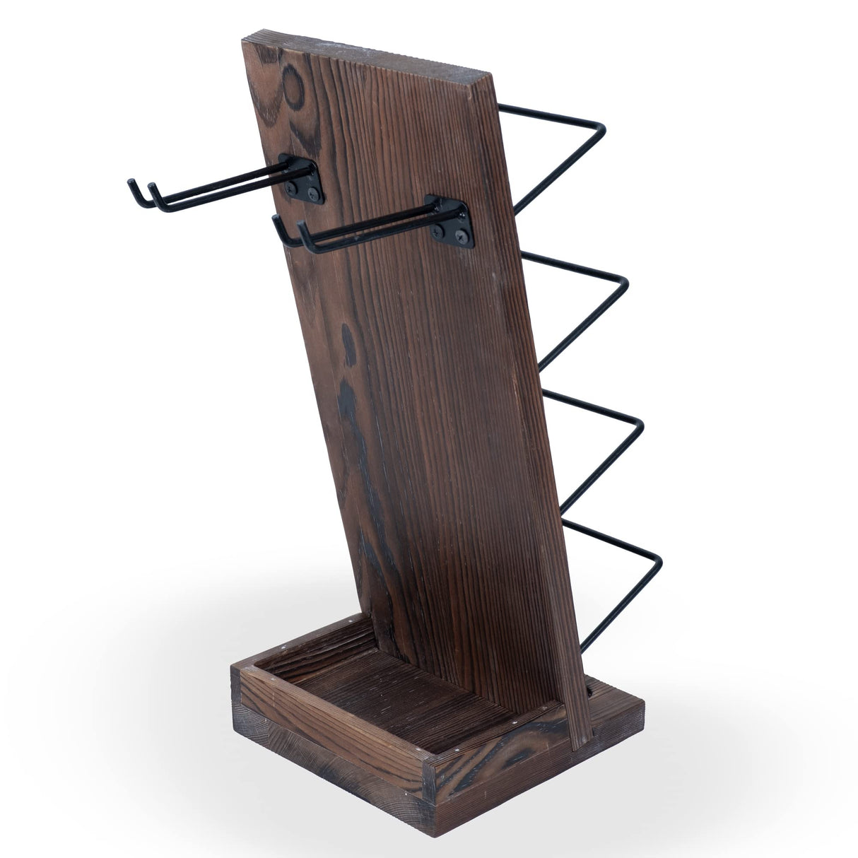 Rustic State Rueda Tabletop Wine Rack for 4 Bottles with 2 Stemware Glass Holder and Cork Storage Countertop Tray Freestanding Bar Organizer, Walnut Rustic State