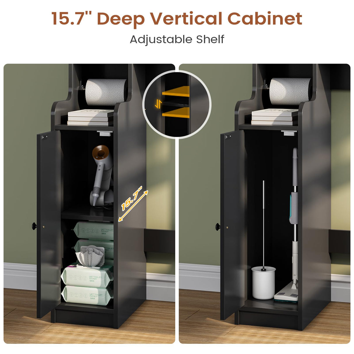 Itaar Over The Toilet Storage Cabinet, Over Toilet Bathroom Organizer with Glass Doors & Toilet Paper Holder Stand, Home Space-Saving Toilet Rack, for Bathroom, Restroom, Laundry(Black) Itaar