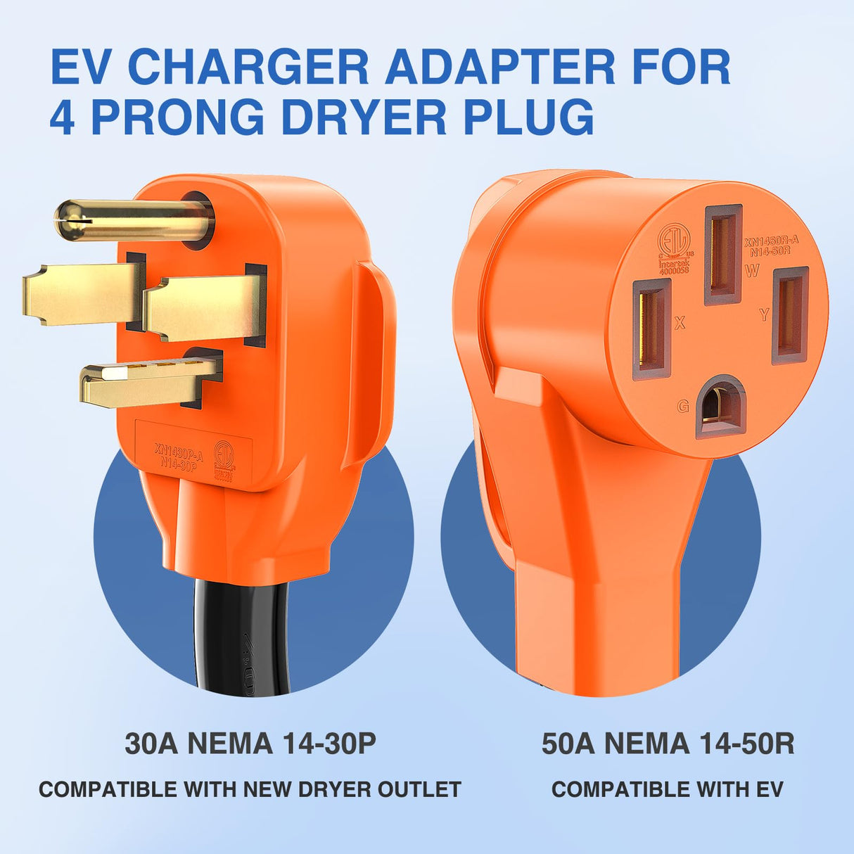 Nilight EV Charger Adapter Cord 30 Amp to 50 Amp 4 Prong Pure Copper New Dryer Outlet to EV Plug Conversion Heavy Duty 10 Gauge Wire 14-30P to 14-50R 30M/50F for Level 2 EV Charging Nilight