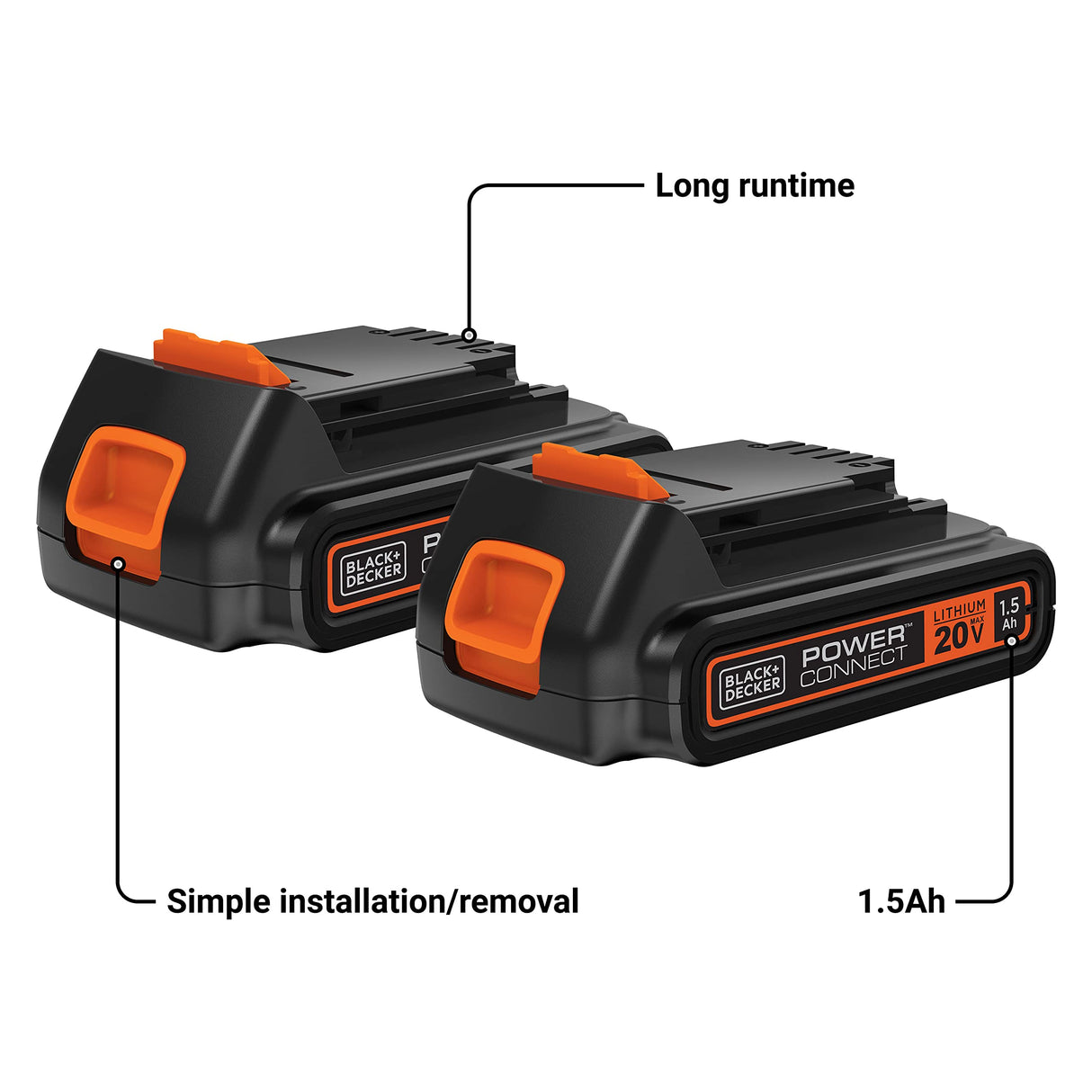 BLACK+DECKER 20V MAX* POWERCONNECT 1.5Ah Lithium Ion Battery, 2 PK (LBXR20-OPE2) BLACK+DECKER