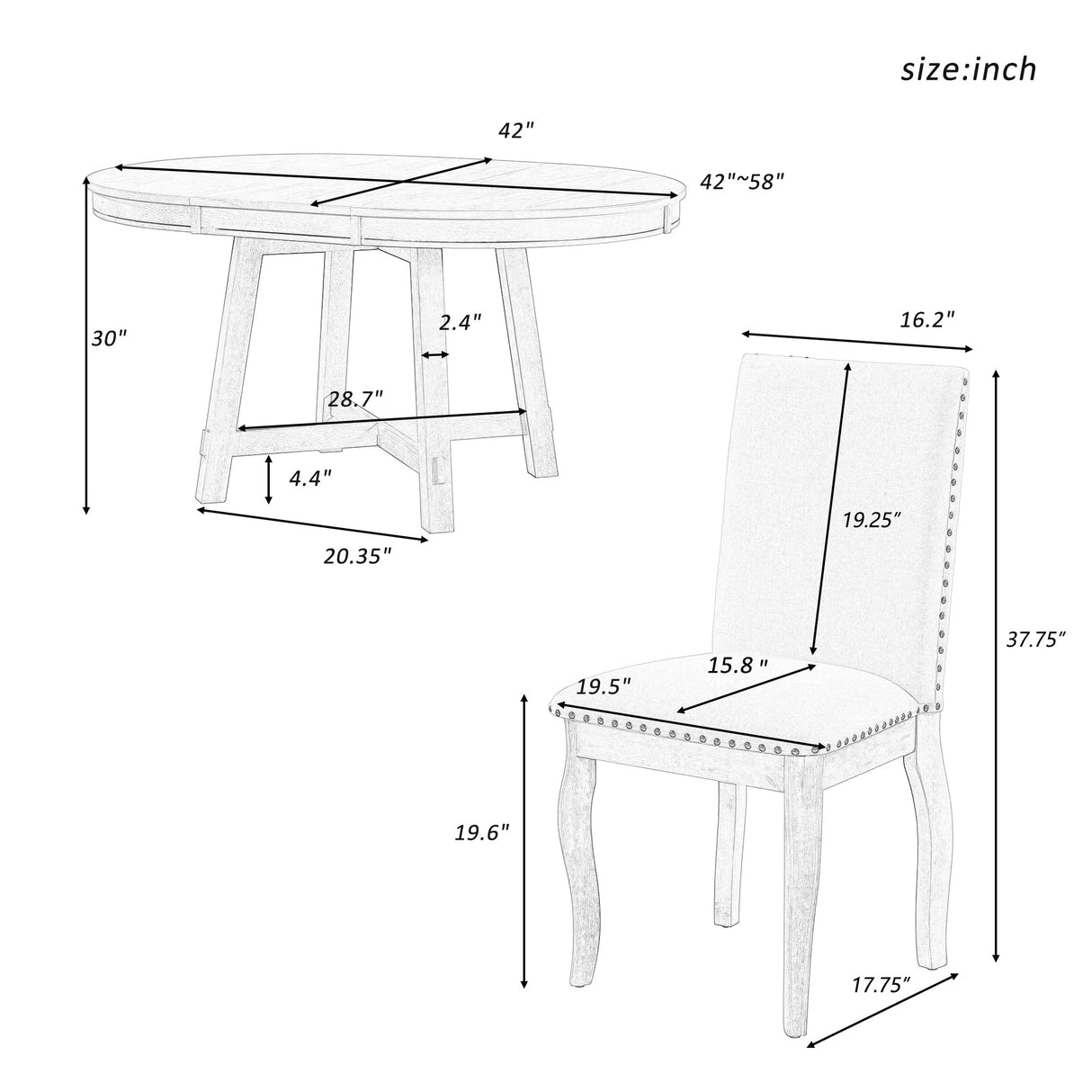 Harper & Bright Designs Round Kitchen Dining Table Set for 4, 5 Piece Farmhouse Wood Round Extendable Dining Table & 4 Upholstered Dining Chairs, Espresso (ST000074AAP-MZJ) Harper & Bright Designs