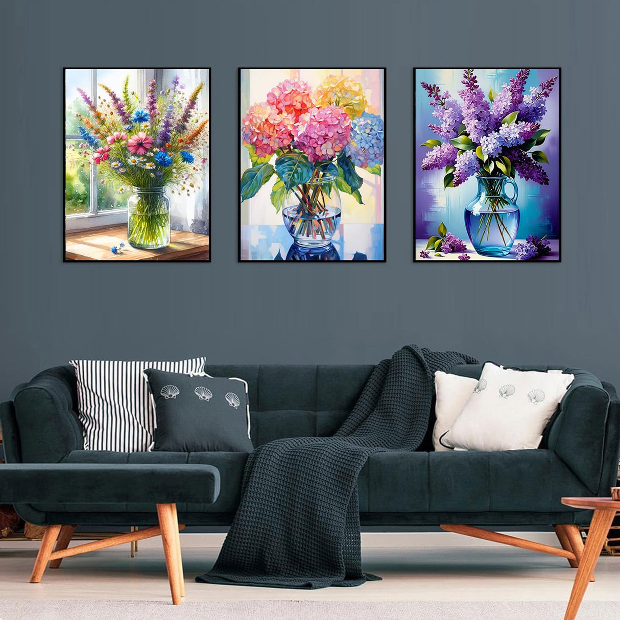 Diamond Art Kits for Adults - 3 Pack Flowers Diamond Painting Kits for Adults, 5D Round Full Drill Vase Gem Art Paint by Diamonds Pictures DIY Crafts Kits 12x16inch Axquilon