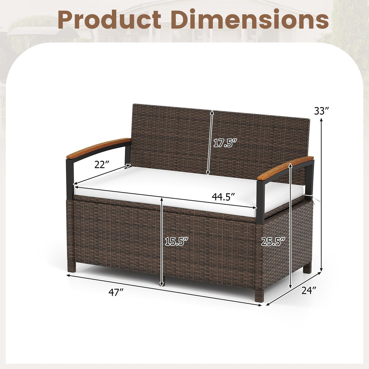 Tangkula 46 Gallon Outdoor Bench with Storage, Outdoor PE Rattan Storage Bench with Cushion, Backrest & Acacia Wood Armrests, Metal Frame, Waterproof Deck Box Seat for Porch Backyard Poolside Tangkula