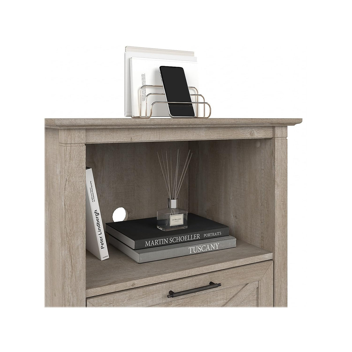 Bush Furniture Key West Washed Gray 1-Drawer Lateral File Cabinet with Shelf Bush Business Furniture