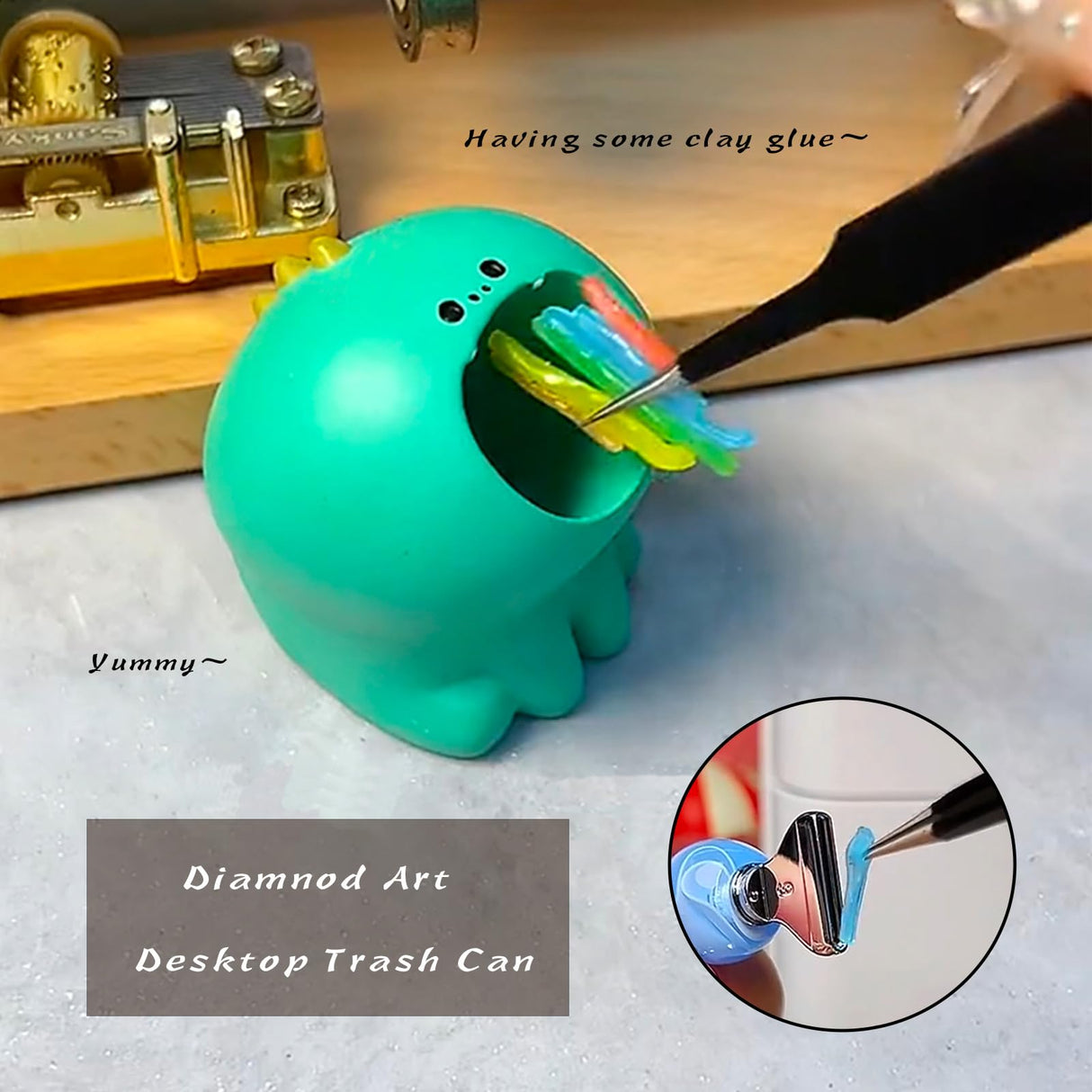 LINFANG Diamond Art Tool Desktop Trash Can Ornament Cute Tool, Diamond Painting Accessories, Diamond Art Kit for Adults, Creative Mini Garbage Can, Small Storage | Ideal for Diamond Work (Dinosaur) LINGFANG
