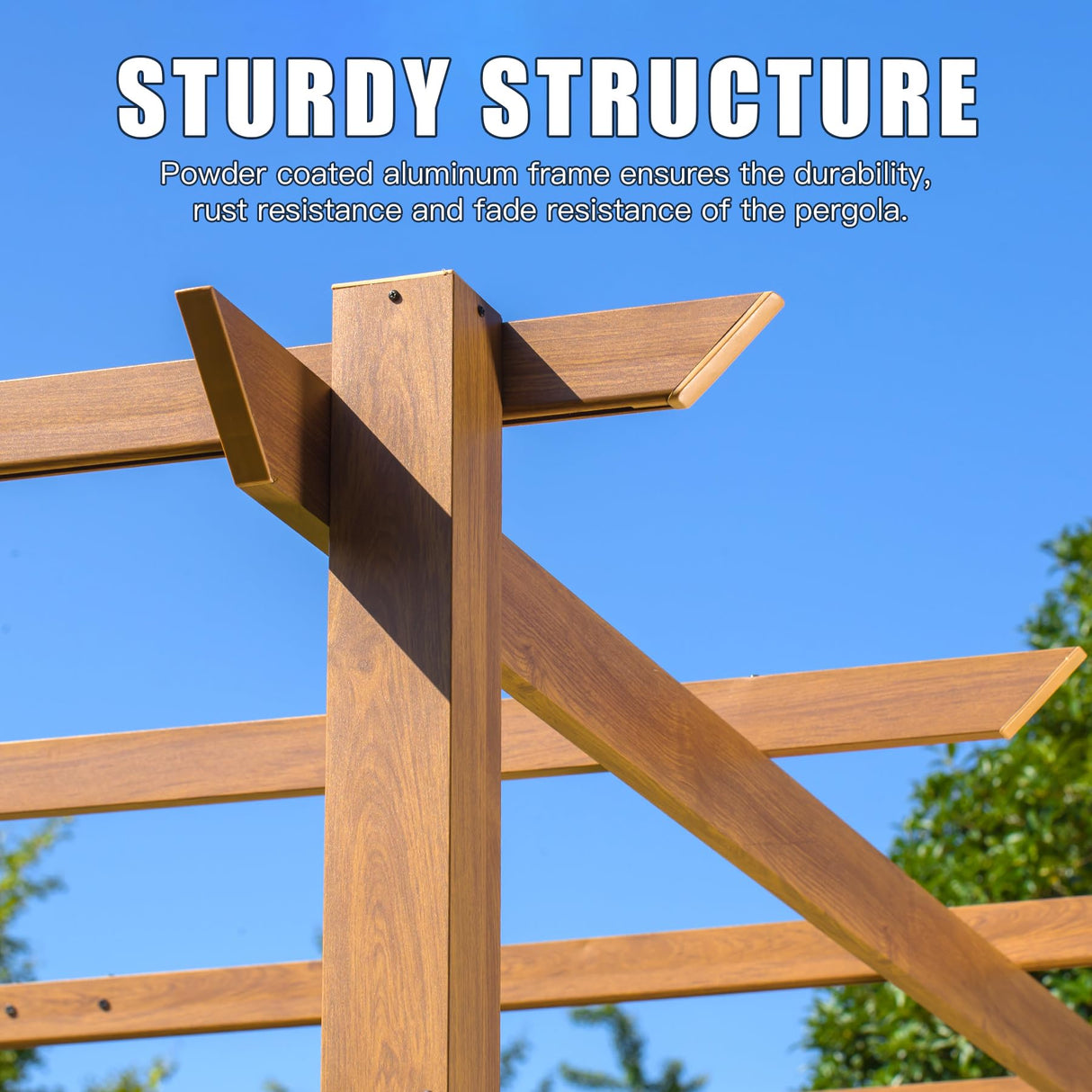 Domi 9’ x 13’ Outdoor Retractable Pergola Against The Wall with Weather-Resistant Canopy Aluminum Garden Pergola Patio Grill Gazebo for Courtyard(Teak Coated) domi outdoor living