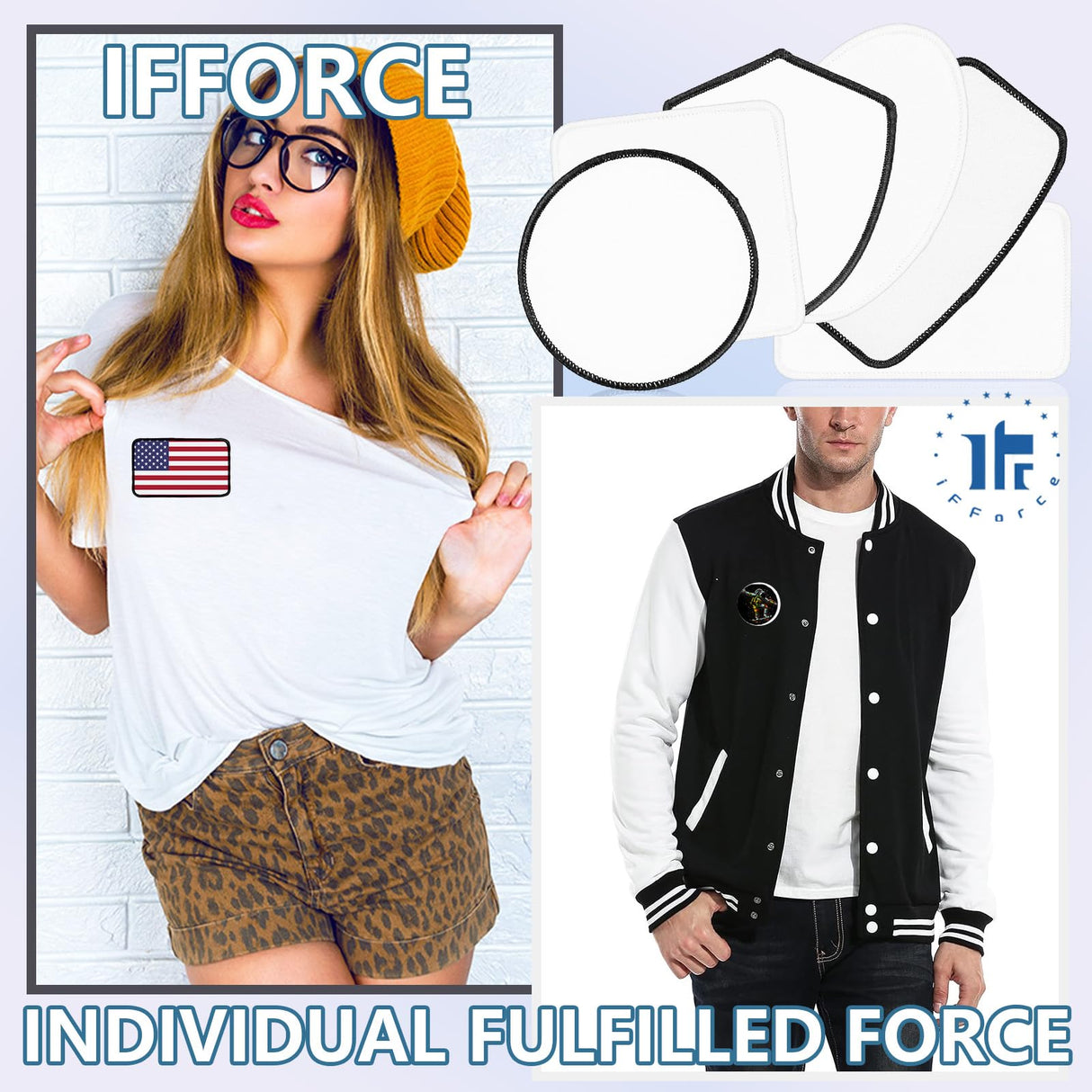 iFForce 40 PCs Sublimation Blanks Patches - Large Iron-on Patch with Black Border - Exquisite Fabric Patches for DIY Hats Backpack T-Shirt Project (Mixed) iFForce