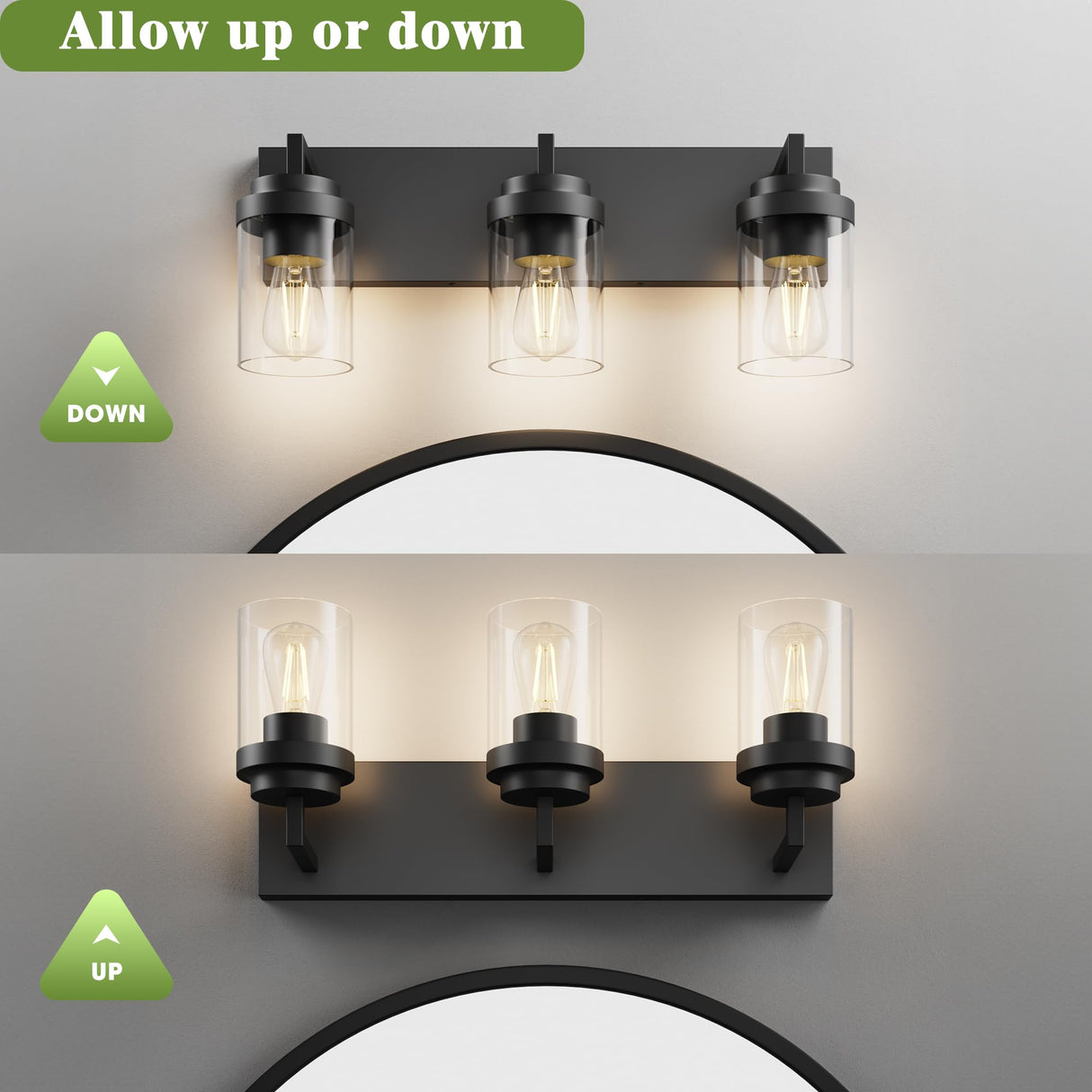 Espird Bathroom Vanity Light, 3 Light Matte Black Vanity Lights with Clear Glass Shade, 22in Modern Wall Sconces, Bathroom Lighting Fixtures Over Mirror for Living Room Espird