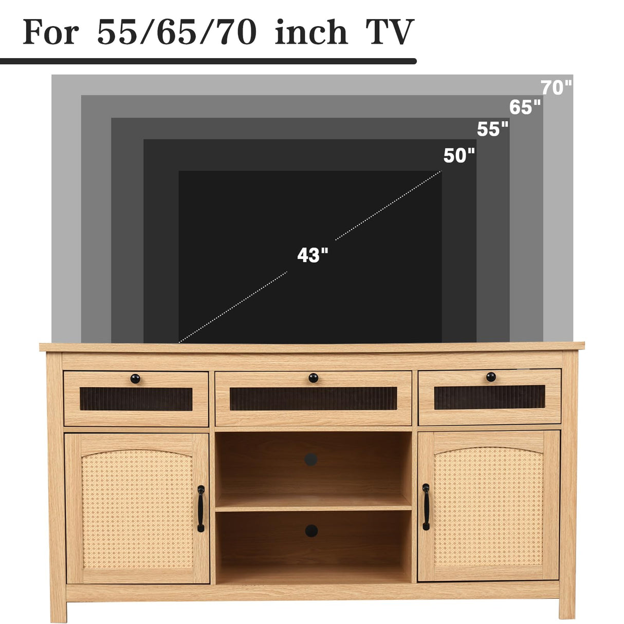 Yeyawomy Rattan Tall Entertainment Center for 65 inch TV, Modern TV Stands for Living Room,Tall TV Stand with LED lights, Storage Cabinet,Adjustable Shelf,Media Console,Wood TV Consoles Yeyawomy